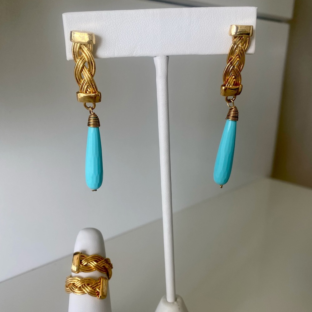 Turquoise braided earrings and ring set.